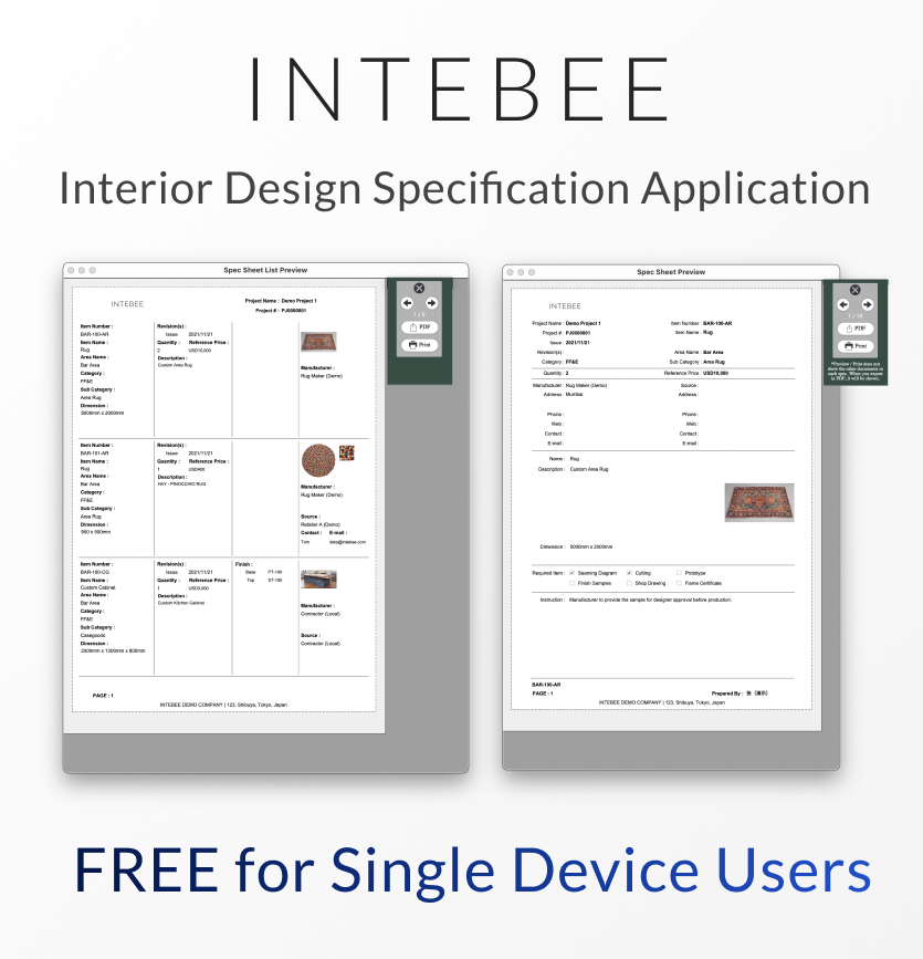 INTEBEE SPEC MAKER is now for free for Single Device Users